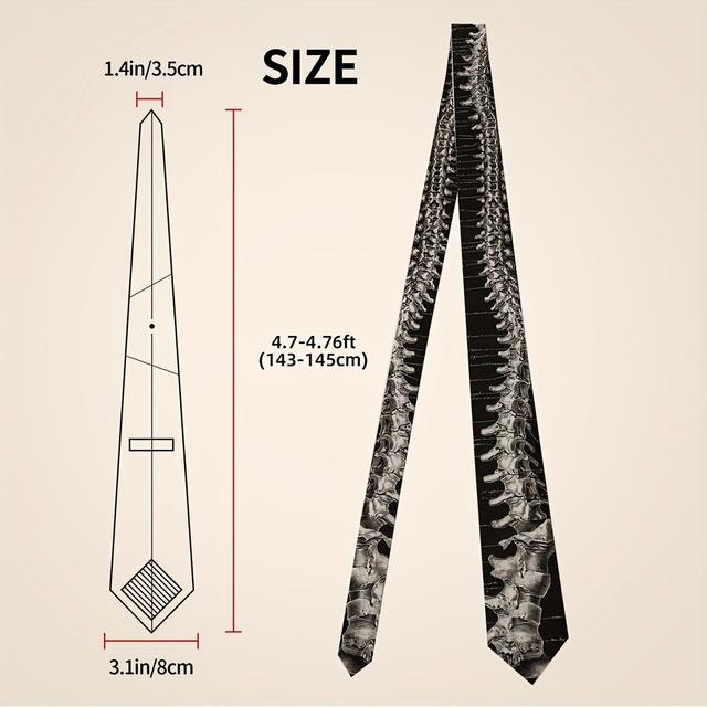 TEMU 1pc Anatomical Spine Art Tie - 2d Flat Printing, Black & White Skeleton Design, Soft & For Conferences, Banquets, Upscale Brunches, , Tie Necktie