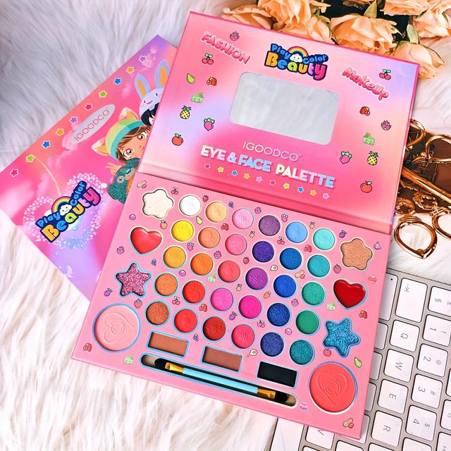 TEMU لوحة مكياج كرتونية بـ 41 لونًا مع طرف لؤلؤي غير لامع ولامع، تتميز ببودرة أحمر الخدود اللامعة، وأحمر الشفاه، ولوحة للوجه. مثالية للاستخدام اليومي، والمواعدة، والمهرجانات، والحفلات