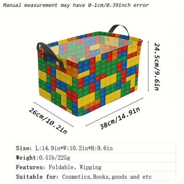 TEMU 1pc Colorful -inspired Storage Basket With - Durable Polyester, Rectangular Shape, Ideal For Organizing Clothes & Shelves, No Needed, Laundry Baskets