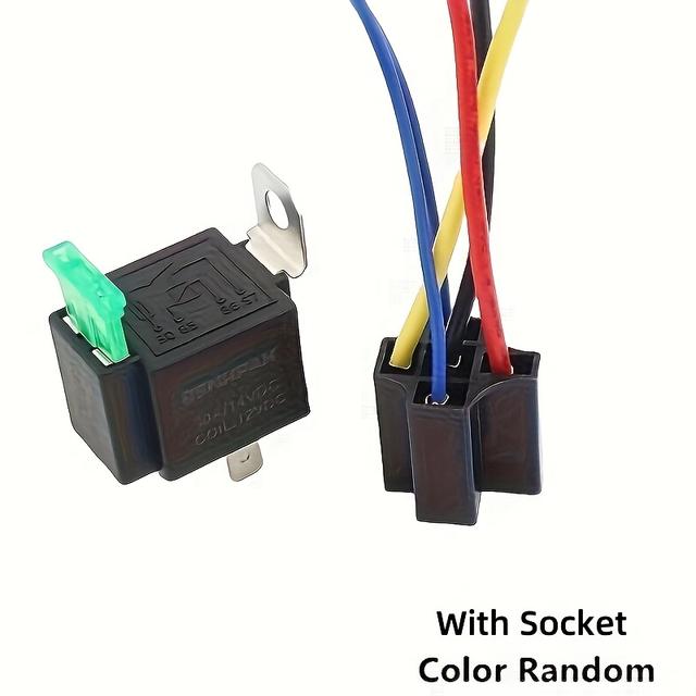 TEMU 1pc Fuse Car Relay 12v With 30a Fuse Copper Foot Silvery Dot Car Relay Used For Modifying Car Lights Horns With Socket
