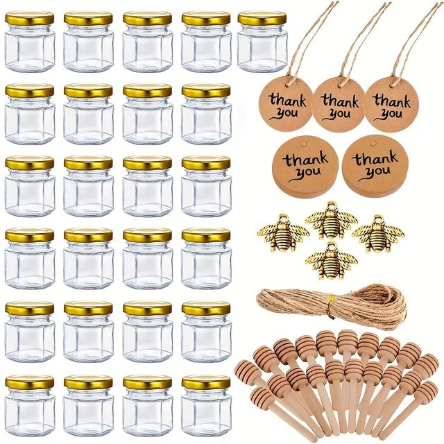 TEMU ミニパーティーギフト 25個セット 1.5oz スプーン付き小さなハチミツ瓶 金色の蓋 蜂のオーナメント タグ ジュートロープ付き 男の子・女の子へのギフト 同僚へのクリスマスギフト 結婚祝い