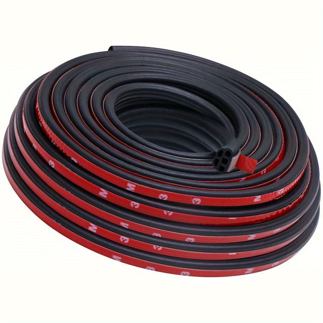 TEMU Universal Door Rubber Weatherstrip Self Adhesive Car Door Acoustic Weather Strip Double Layer 5 Hole Car Windstrip For Truck Pickup Truck (16.5ft Length)
