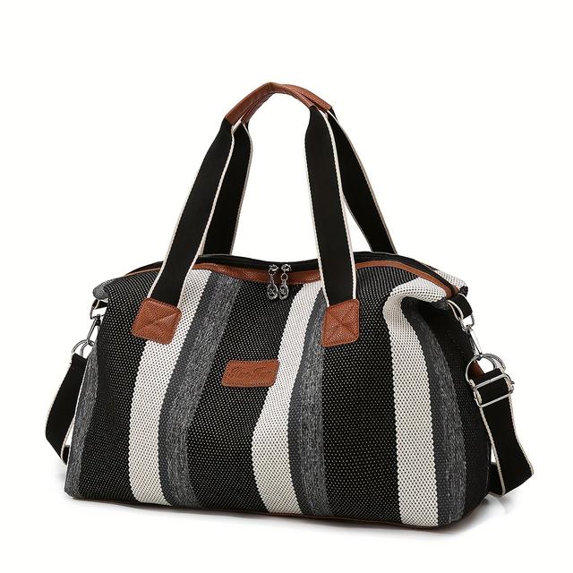 TEMU Gestreifte Retro Kurzreise-Tasche für Damen, Leichtes Handgepäck mit großem Fassungsvermögen