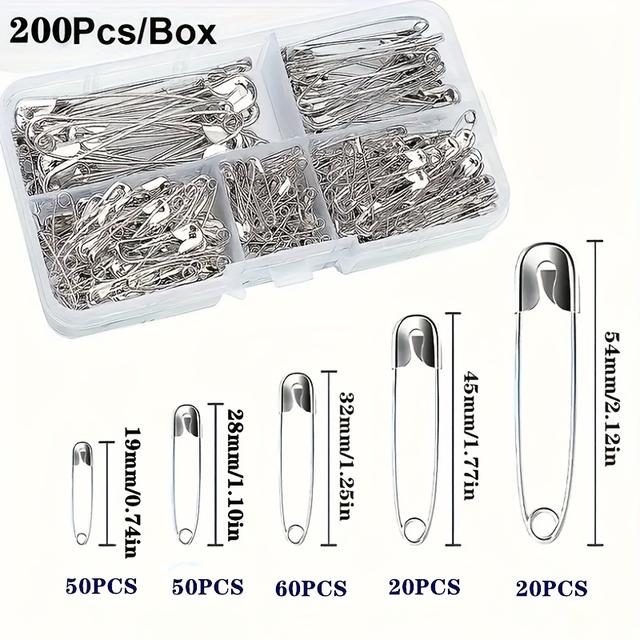 TEMU 200pcs Safety Pin Set Household Clothes And Pants Vintage Simple Safety Pin Curtain Universal Safety Pin Student Use Closure Pin Artifact Pants Hem Artifac