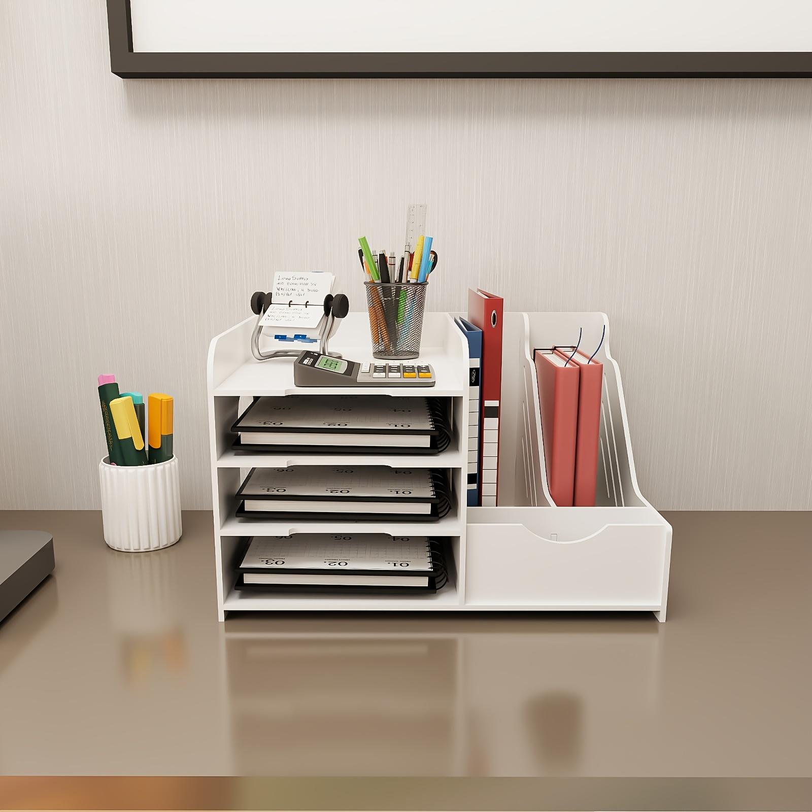 TEMU File Organizer With Dividers | 40x31x25cm Pvc Storage Box For A4 Paper, Folders & Books | Space-saving Office/study Room Shelf For Letters, Stationery & Notebooks (white )