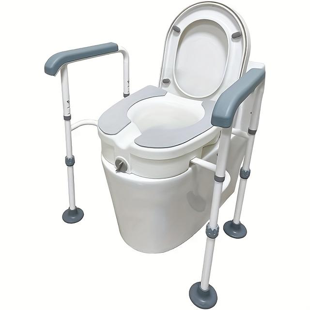 TEMU مقعد مرحاض مرتفع مع أذرع يد - مقعد مرحاض مرتفع 5.5 بوصة للأقدماء والذوي ذوي الإعاقة، خفيف الوزن، أبيض، قاعدة غير قابلة للانزلاق، مساعد للوصول|مرحاض مرتفع|تصميم قوي
