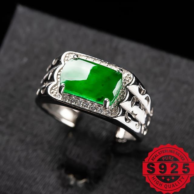 TEMU . Natürlicher Grad A Eingefasster 925 Silber Material DIY Ring für Männer und Frauen, Einfacher und Modischer Natursteinring mit Geschenkbox