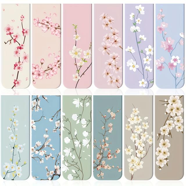 TEMU 12pcs Floral Magnetic Bookmarks - Assorted Flower Designs, Strong Magnet Page Clips For Books And Planners, Paper Book Markers Set For Readers