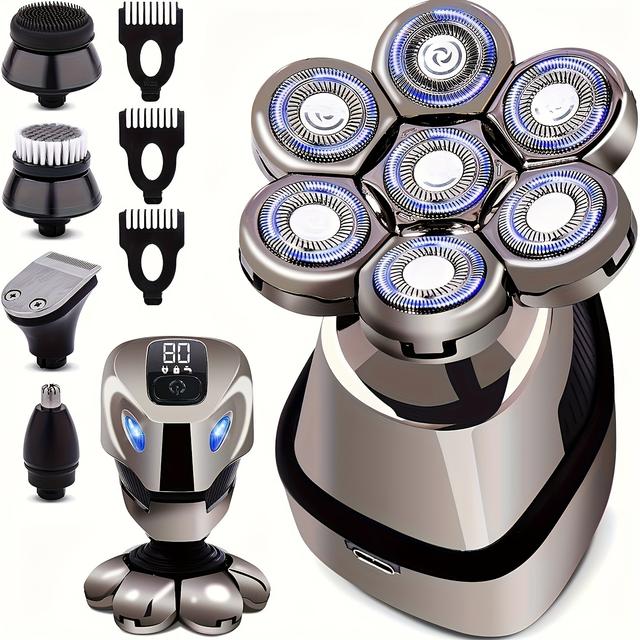 TEMU Chin Rechargeable Electric Head Shaver For Men - Wet/dry Bald Head Grooming Kit