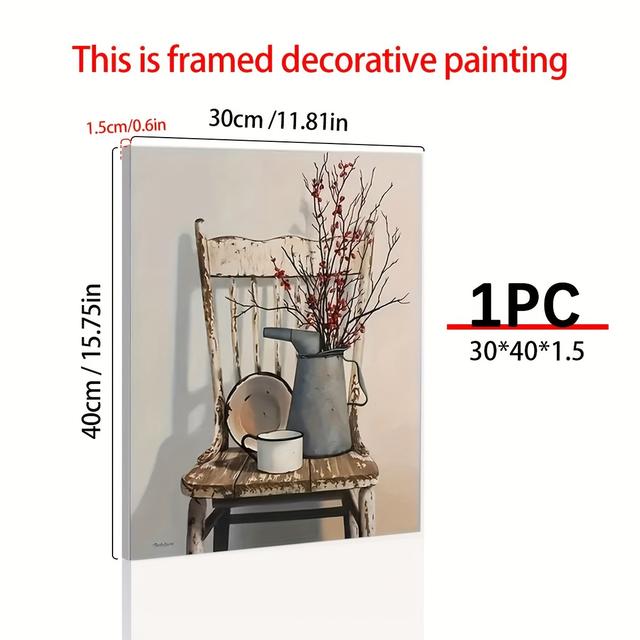 TEMU 1pc Wooden With Frame Farmhouse Decor, Canvas Wall Art, Rustic Wall Decor, Flower Theme Painting, Vintage Wall Art Picture, Artwork For Wall Decor *15.75inch