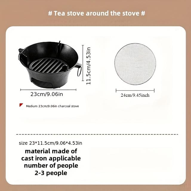 TEMU 1pc Cast Iron Round Charcoal Stove - For Outdoor Cooking & Heating