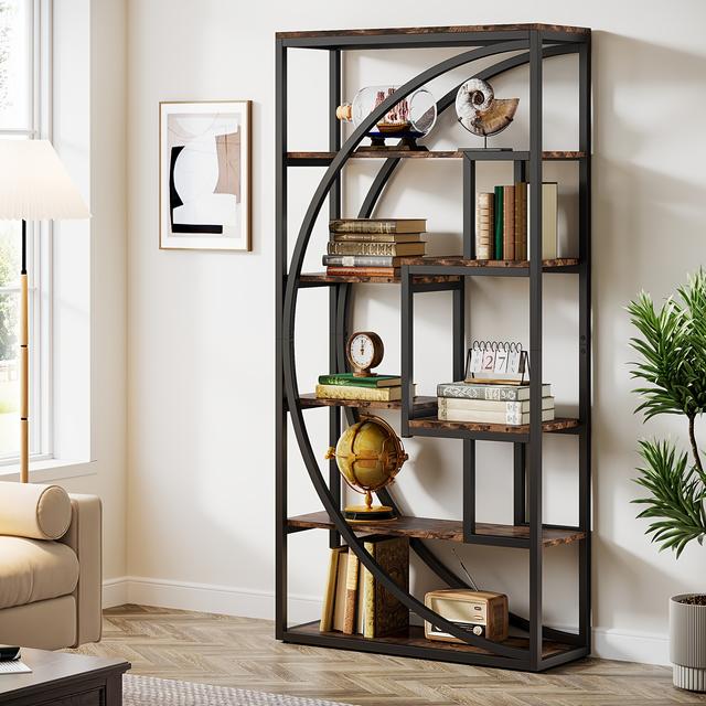 TEMU Modern Industrial Bookcase 5-tier Tall " With 8-shelf Open Shelving Unit - Wood & Metal Freestanding Shelving Suitable For Home Office,, Bedroom - Easy