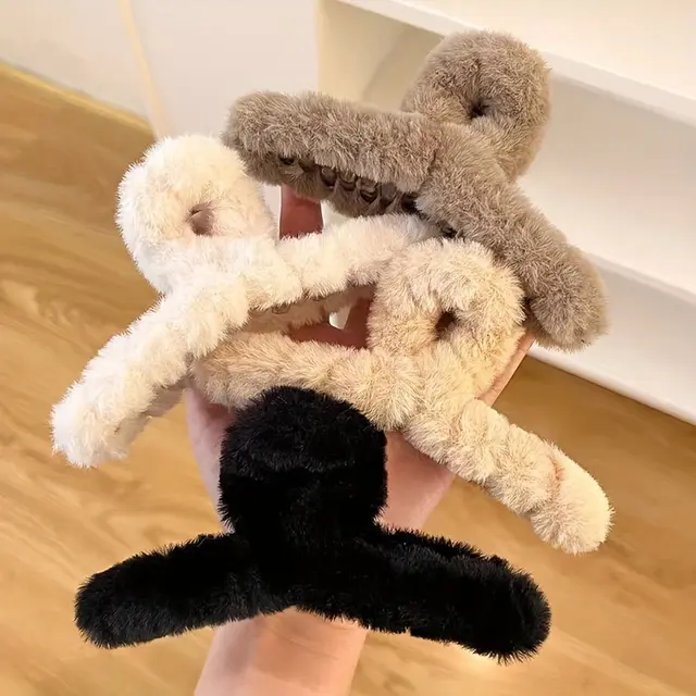 TEMU 4pcs Women' Large Plush Hair Clip Set For Autumn And Winter, Back-of-the-head Ponytail Shark Clip Headwear