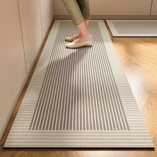 TEMU 1pc Nordic Mat - Design With Stripes & Checkered Accents, Rubber Backed Machine Washable Rectangular Mat For Home Decor, Easy-clean Durable Floor Mat