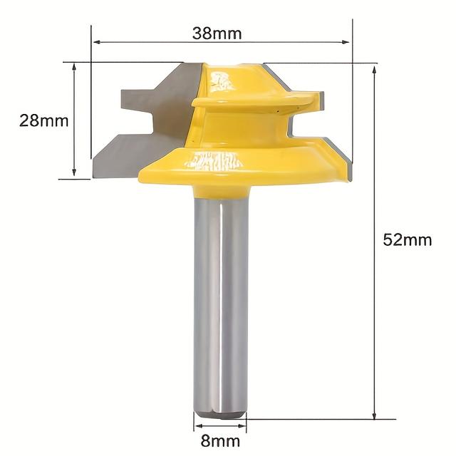 TEMU 45-degree Mortise And Tenon Cutter, Yellow 8×38, Straight Right Angle Puzzle Cutter, Woodworking Milling Cutter
