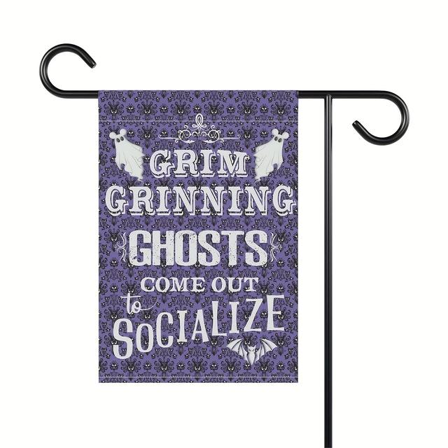 TEMU Haunted House Grim Smile Garden Flag - Double Sided, 28"x70", 1pc, Polyester Material, No Electricity Required