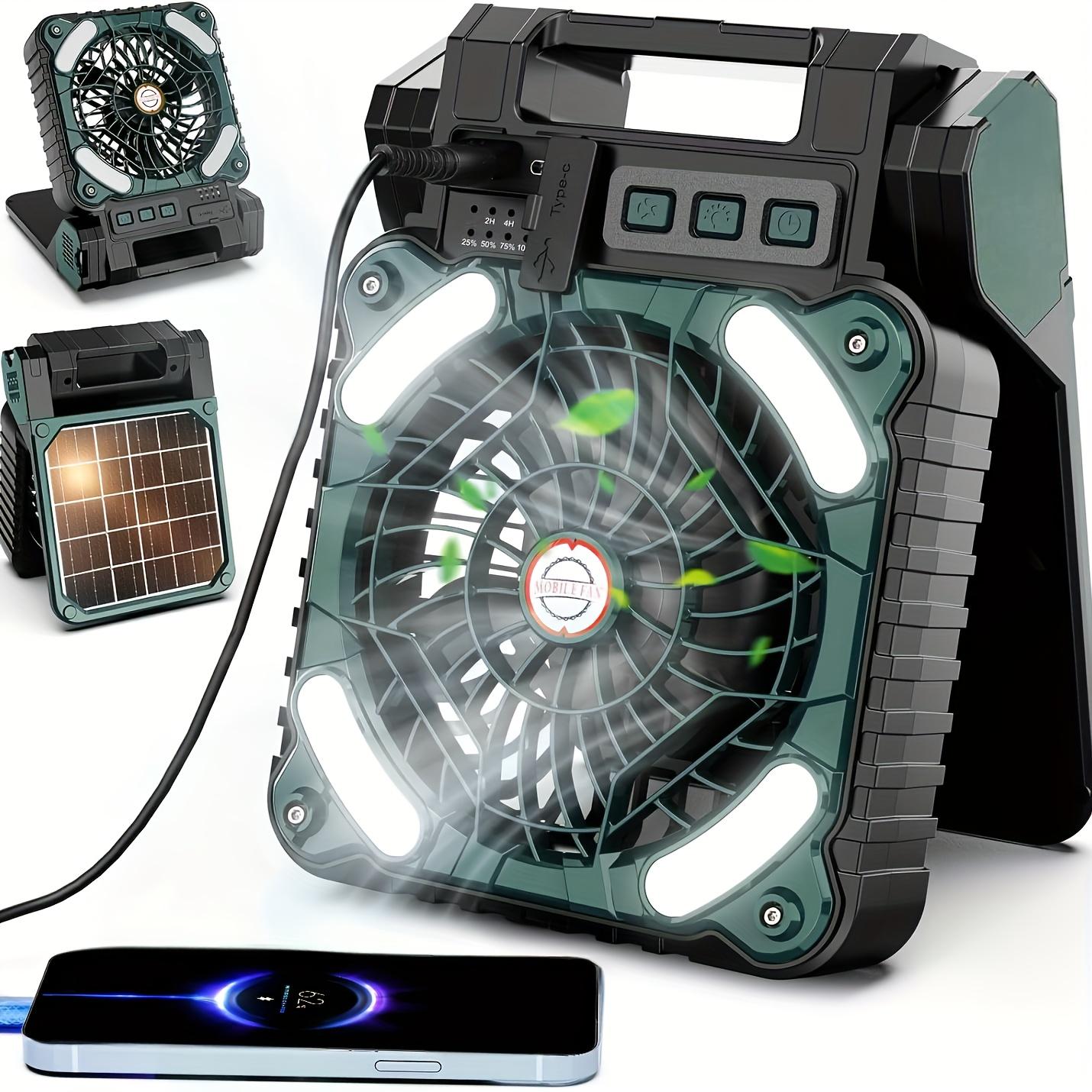 TEMU New Portable Solar Fan With Led Light, Usb Rechargeable, Suitable For Camping, Foldable Outdoor Fan, And Desktop Fan