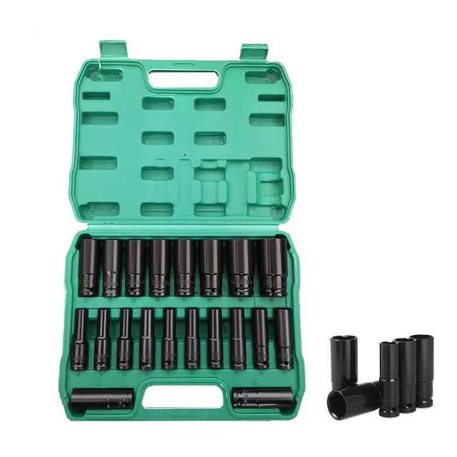 TEMU 1/2" Hex Drive Impact Socket Set Cr- Deep Sockets Garage Workshop Tools Kit 8-32mm