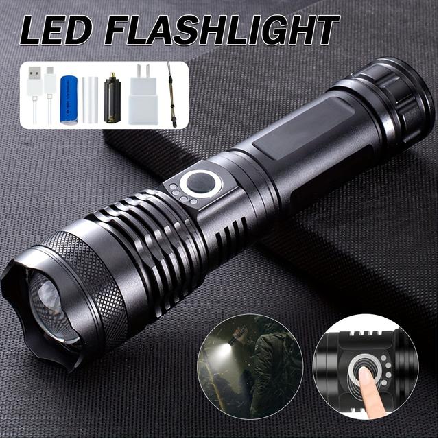TEMU Portable Led Flashlight Zoom Light Torch Type C Rechargeable Lamp For Camping Fishing Cycling Hiking Long Distance Lighting