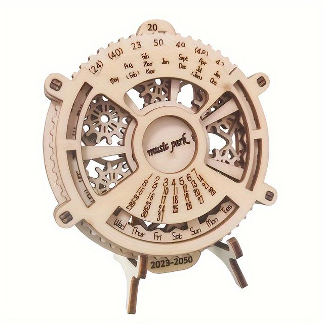 TEMU 3d Wooden Puzzle Perpetual Calendar With Mechanical Gears - Model Kit, Wood Brain Teaser Building Set, Monthly Calendar Toy For S & Families, Christmas Gift