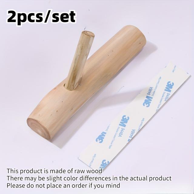 TEMU 1pc/2pcs Wooden Wall Hook, Wooden Handmade Coat Hook, Self-adhesive Wall Hook, Used For Coat Key And Miscellaneous Shelf, No-hole Installation For Bedroom Wall Decoration, Beauty Room Decoration
