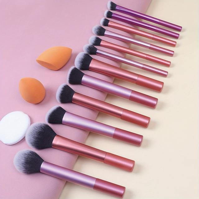 TEMU 15-teiliges Make-up-Pinselset mit Foundation-Pinsel, Anfänger-Make-up-Kit, Puderquaste bunten Make-up-Pinseln