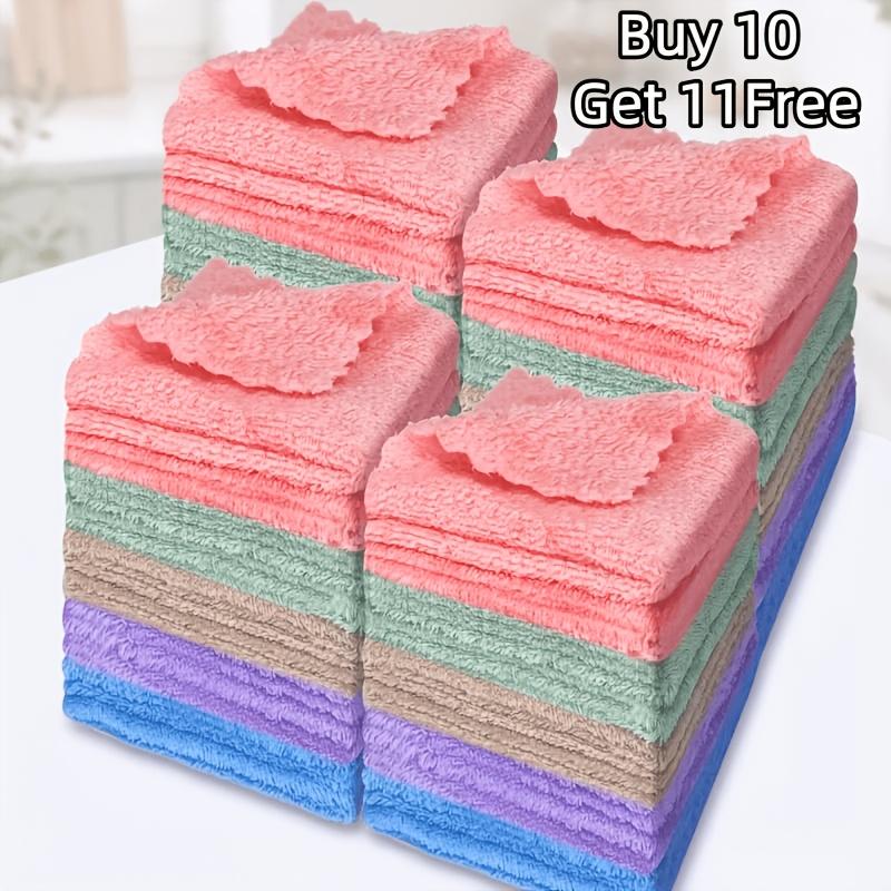 TEMU 11/21/41pcs Microfiber Towel Set - Quick-drying Absorbent Hand Towels And Face Towels, Skin-friendly Coral Cleaning Wipes For Home Bathroom