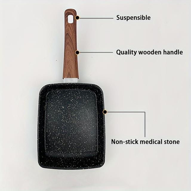 TEMU 1 Sartén Japonesa - Sartén con Mango de de Madera, Sartén Rectangular, Sartén Antiadherente para Huevos - Artículos de Cocina para en , con Herramientas de Silicona (color aleatorio)