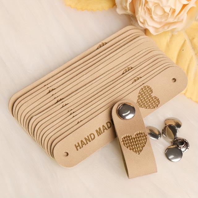TEMU 40pcs Heart Leather Handmade Tags Set, Durable Craft Labels, With Nails For Crochet & Knitting Projects, Leatherette Tags For Scarves, Sweaters, Hats, Coats, Gloves, Pet Beds, Dolls, Pet