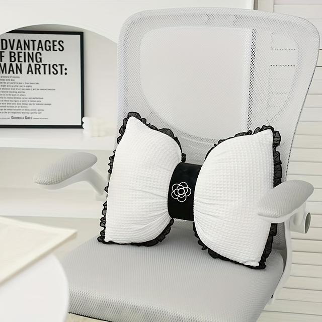 TEMU 1 szt. Poduszka dekoracyjna w kształcie kokardy, włókno poliestrowe, czarno-biała, do sypialni i na sofę - minimalistyczna poduszka dekoracyjna do domu