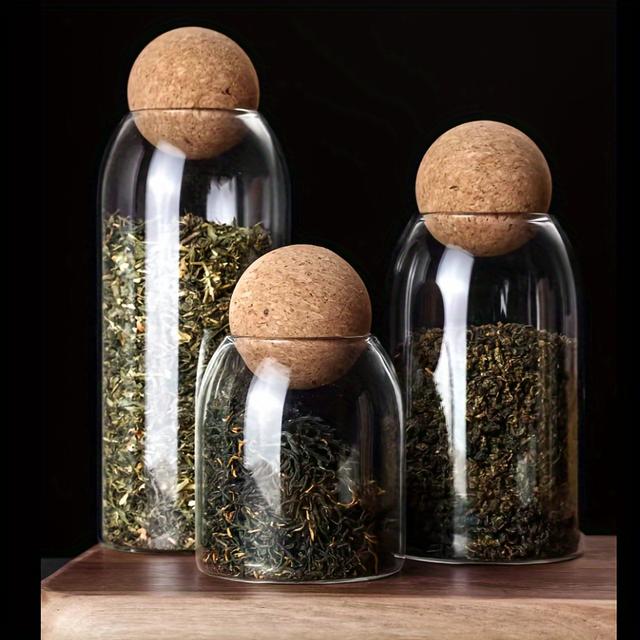 TEMU Conjunto de 3 Frascos de Vidro para Armazenar Chá, Chá de , Frutos e Doces; Perfeito para Guardar Grãos e Especiarias, um Ótimo Auxiliar para Organização na Cozinha