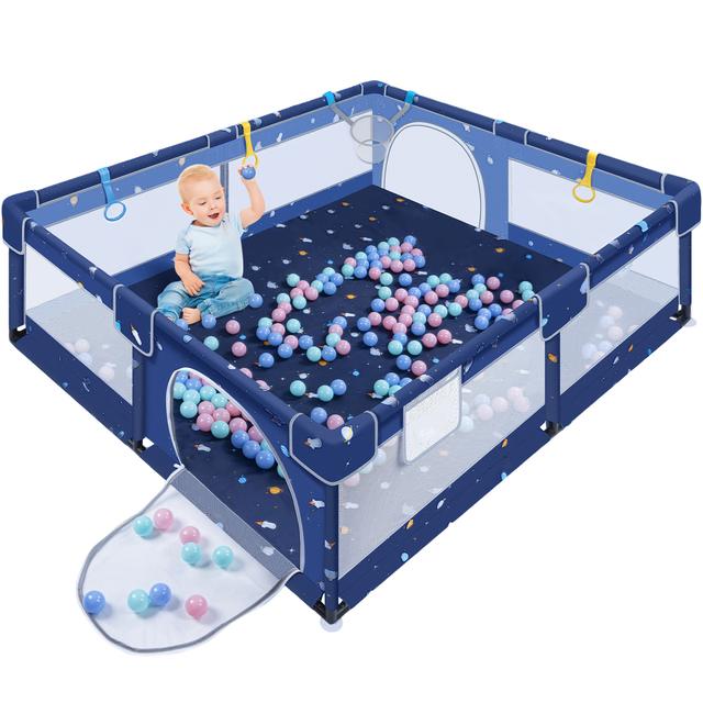 TEMU Een opvouwbare speelring voor baby's met een cartoonontwerp, die dient als een veilig activiteiten met een ademend net en inclusief 30 ballen.