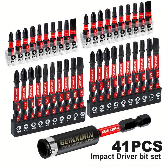 TEMU Набір ударних викруток 41 шт. 1" 25 мм та 2" 50 мм з 75 мм подвійним замком, включає хрест, зірку, , плоскі головки викруток