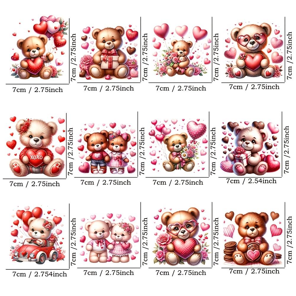 TEMU 12pcs Valentines Bear Diy Uv Transfer Transfer Paper Set, Self-adhesive Decals For Mugs, Bottles & Laptops