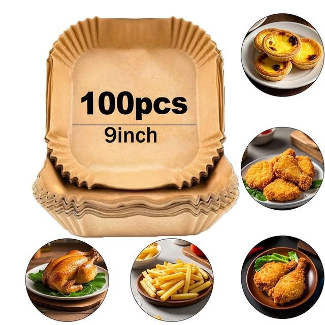 TEMU Square/circular Air Fryer Special Paper 9-inch High Temperature Convenient Baking Paper Can Contact Food And Chicken Wings. Barbecue Paper Is Non Stick To Pots, Deep Fryer Parts And Accessories