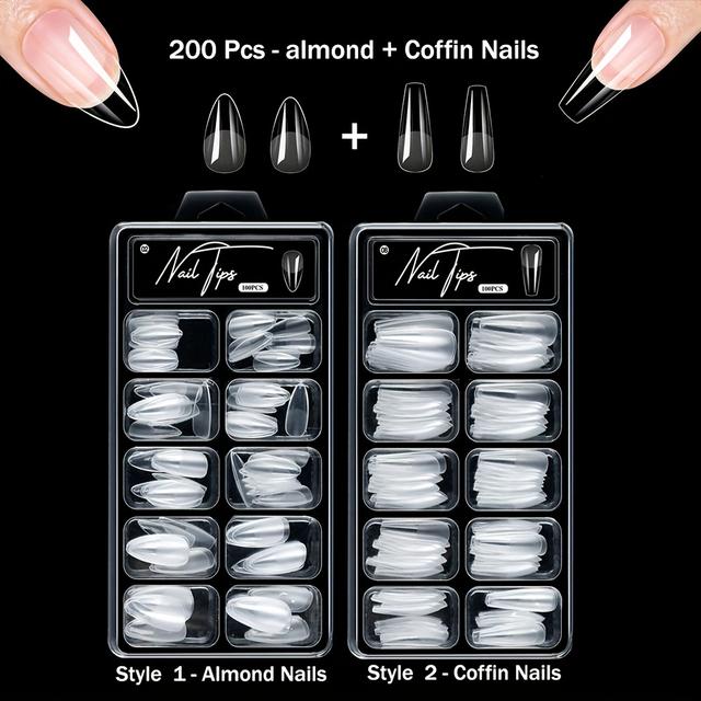 TEMU 200pcs Full Cover Press On Nail Tips, Square Nails Almond Shaped False Soak Off Gel Nail Extension Tips Capsule Press On Nails Nail Supplies