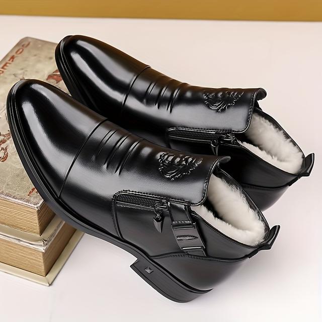 TEMU 1016-1 Men's Business Casual Shoes, Warm -lined Boots, Fashionable And Versatile For Daily And Street Style