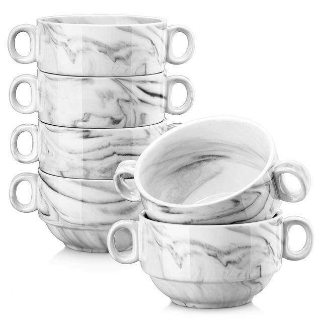 TEMU Ensemble de 6 en porcelaine avec poignées, à céréales de 390 ml, à soupe, à pâtes, à dessert pour le petit-déjeuner