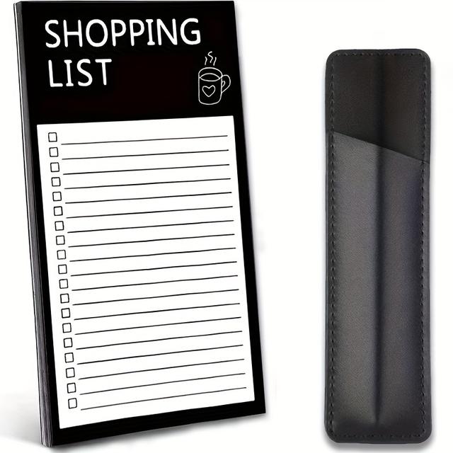 TEMU Magnetic Shopping List Notebook With Premium Leather Pen Holder - Sturdy Fridge Organizer For Grocery Reminders, Meal Planning & - Heavy-duty Plastic