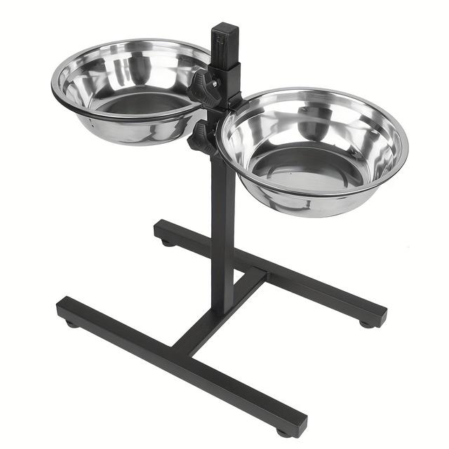 TEMU Dog Feeding Bar 1.8l, Height Adjustable Dog Bowl, Pet Dog Feeding Bowl With 2 Stainless Steel Bowls, Easy To Clean