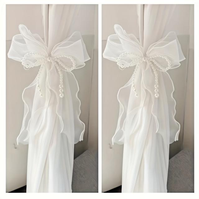 TEMU 2 шт. перлинна сітка, пряжа з метеликовим вузлом, для фіксації, аксесуари для штор, легка розкішна французька застібка для штор, для фіксації