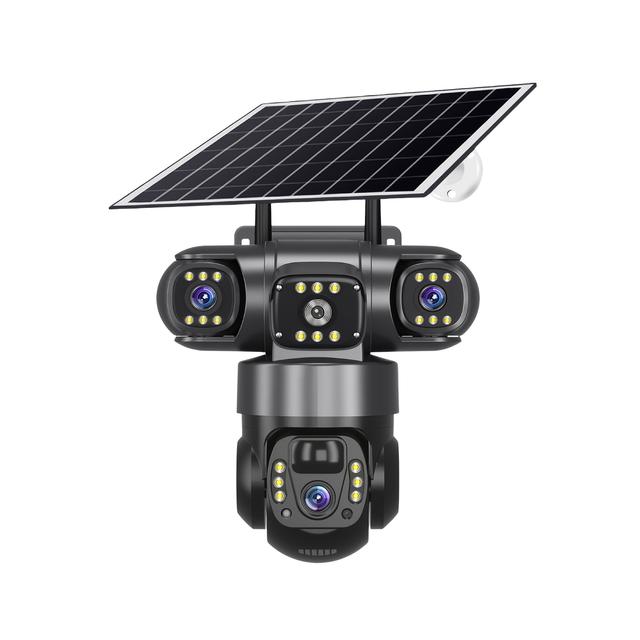 TEMU Outdoor Solar-powered Surveillance Camera With 3 Lenses Displaying 3 Screens, 4g Connection, 6mp High Definition, Night Vision, Feature, Providing A More View With 3 Lenses.