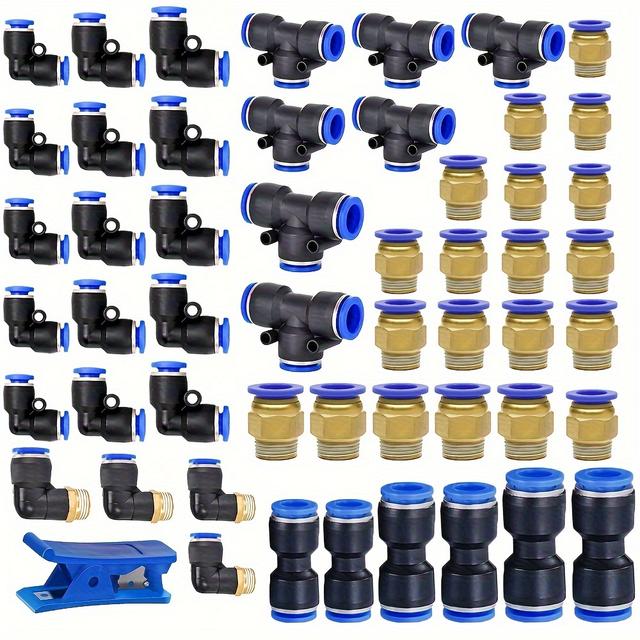 TEMU 53pcs Push-to-connect Fittings Kit - Quick Connectors With Barbs For 1/4", 3/8", 1/2" Air Hoses - Air Hose Fittings