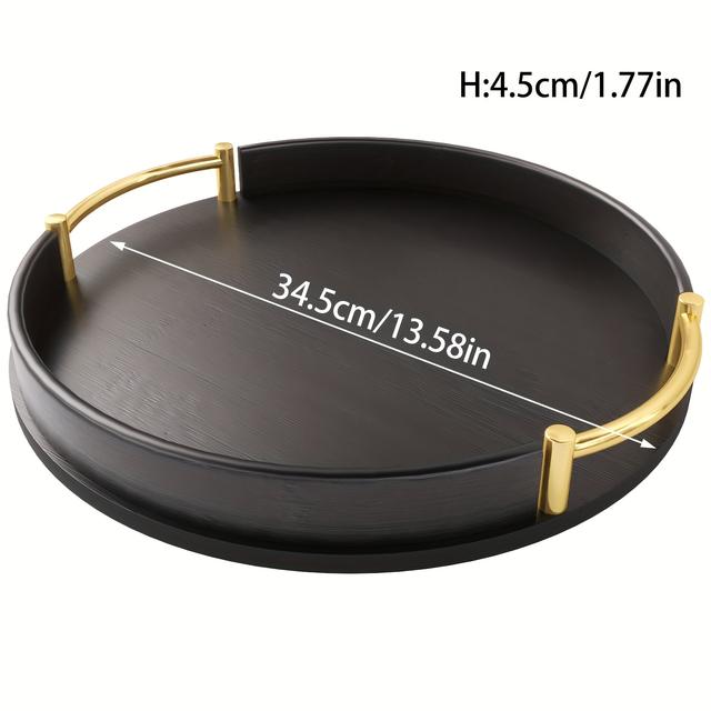 TEMU Ein einzelnes schwarzes, runder Bambus-Tablett mit goldenem Griff, unverzichtbar für die Organisation des Wohnzimmers und zur Aufbewahrung von Teesets.