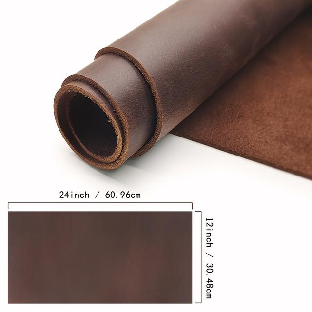 TEMU Premium Full Grain Oil Tanned Cowhide Leather Sheet - 1.8-2.1mm Thick For Diy Crafts, Sewing, Wallet Making & Hobby - Genuine Material
