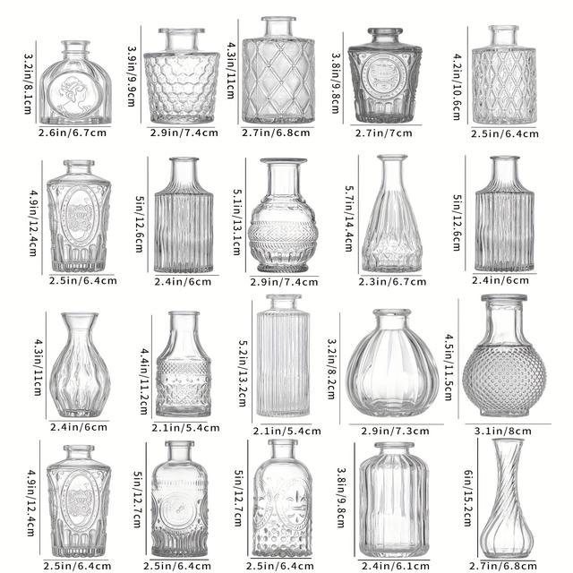 TEMU 10/20pcs Transparent Simple Relief Vase Set, Suitable For Wedding Home Dining Table Party Decoration Glass Vase