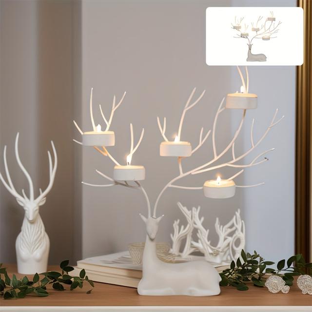 TEMU 1pc Elegant Golden And Candle Holder | Christmas And Thanksgiving Holiday Gift, Iron Tabletop Decorative Figurine, Ideal For Bedroom And Living Room Atmosphere, Shelf Ornament