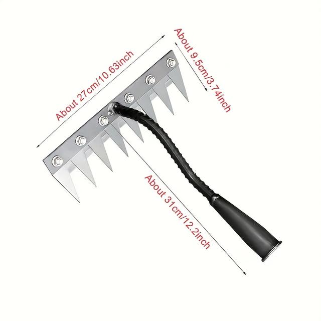 TEMU Heavy-duty Carbon Steel Garden Rake - Efficient Weeding And Soil Tilling Tool With Sharp Spikes, Suitable For Lawns, Gardens, Farms, No Power Needed, Easy To Clean, Detachable Head,