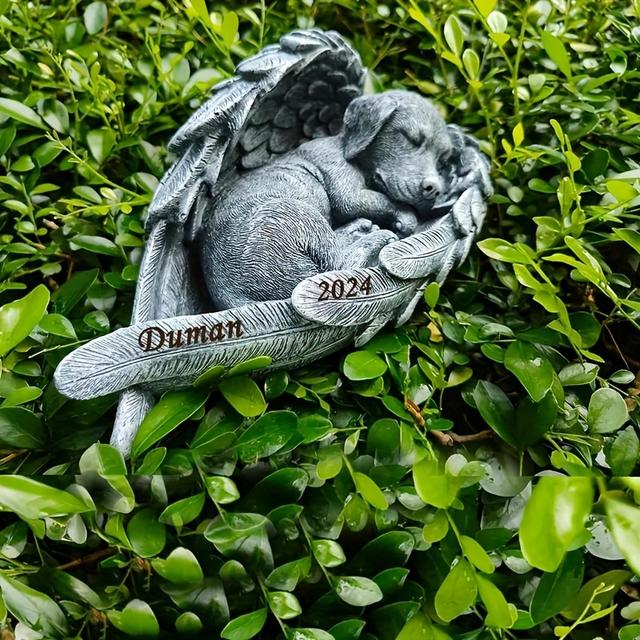 TEMU Personalized Dog Memorial Statue, Custom Name Sleeping Dog Garden Decor, Resin Pet Loss