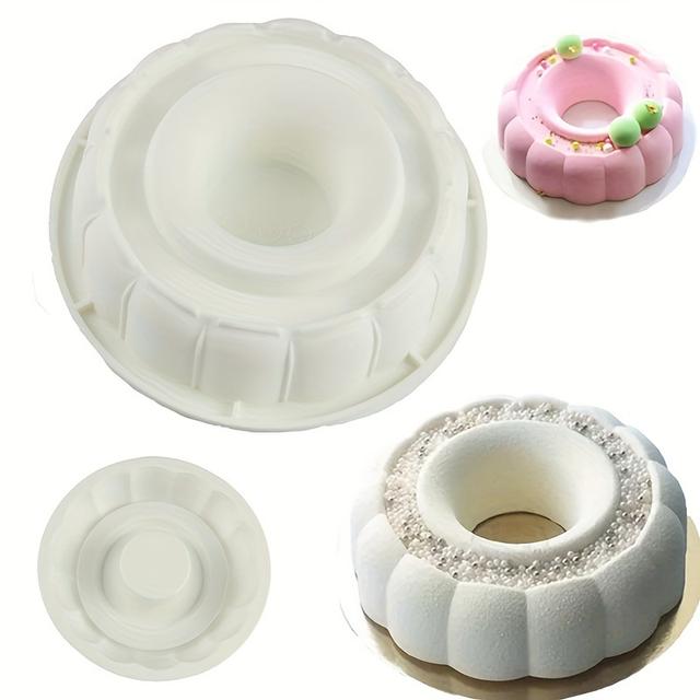 TEMU Silicone Mousse Mold With Circular Design And White Floral Wreath, Western Style Pastry Qifeng Cake Pattern